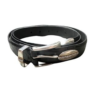 Jos. A. Bank Mens Black Croc Embossed Leather Belt Silver Buckle Size 44